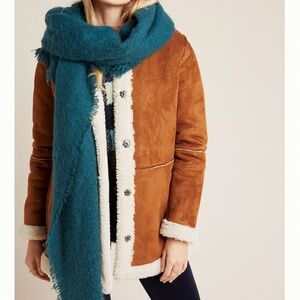 Anthropologie Carraway Boucle Fringed Scarf Charcoal Grey